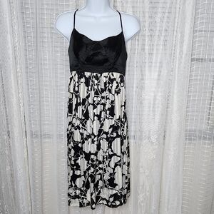 BCBGMaxAzria100% Silk Black & White Floral Print Corset Top Mini Dress Sz8